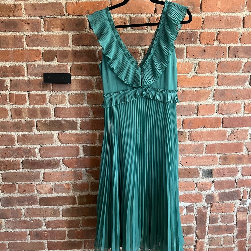 Sezane  Teal Pleated Dress